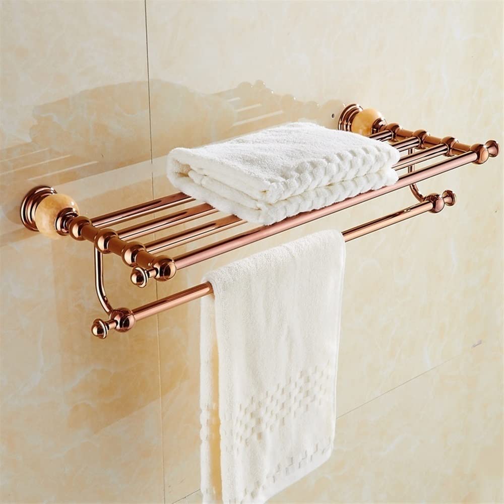 Étagère à Serviettes Murale en Or Rose pour Ambiance Spa Vintage