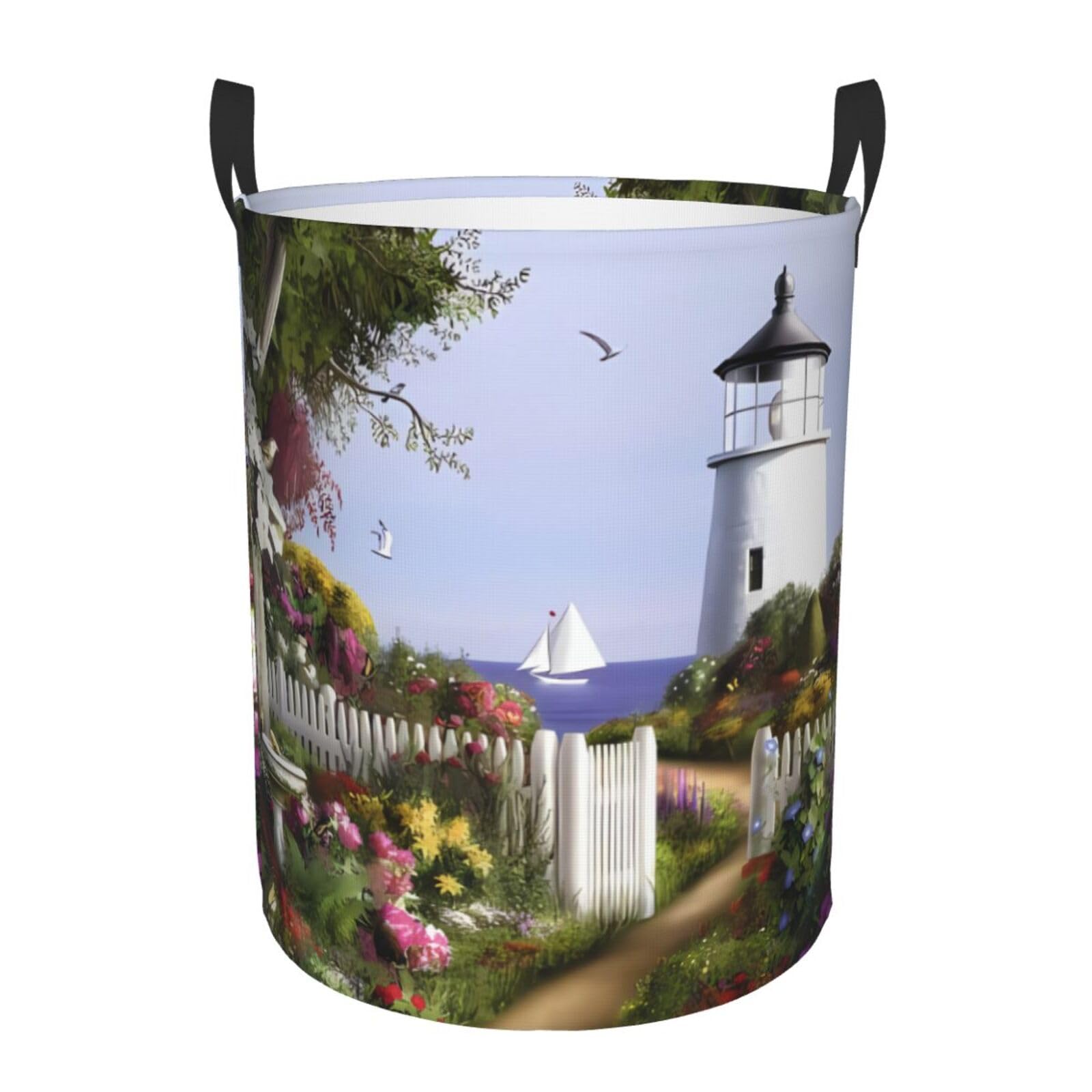 M Circular Hamper – Collapsible Lighthouse Diamond Painting Print Laundry Basket