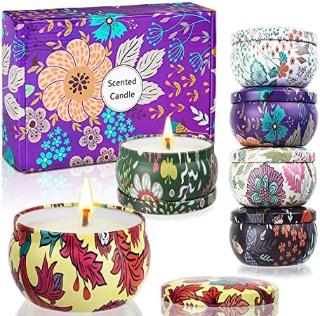 Scented Candles Gifts for womem: Soy Wax 6 Pack Gift Package Lavender Rosemary Vanilla Freesia Jasmine Rose Natural for Stress Relief and Aromatherapy Candle Sets for Home Birthday Yoga