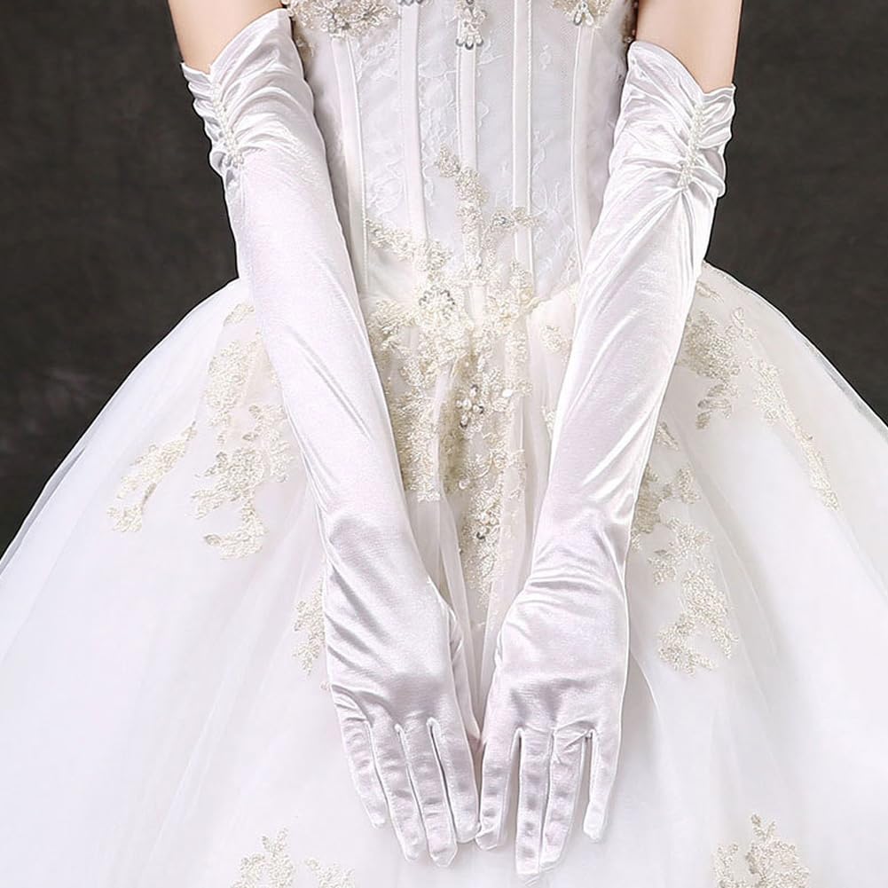 JTUYPT Lunghi Guanti Donna Eleganti Guanti Sposa di Raso fino a Gomito Guanti da Ballo Accessori Anni