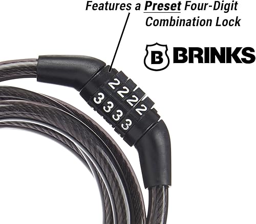 Miniatura 2 de BRINKS Cable de bloqueo de bicicleta de 5 pies con combinación preestablecida, cable de combinación de bloqueo de bicicleta cubierto de vinilo para