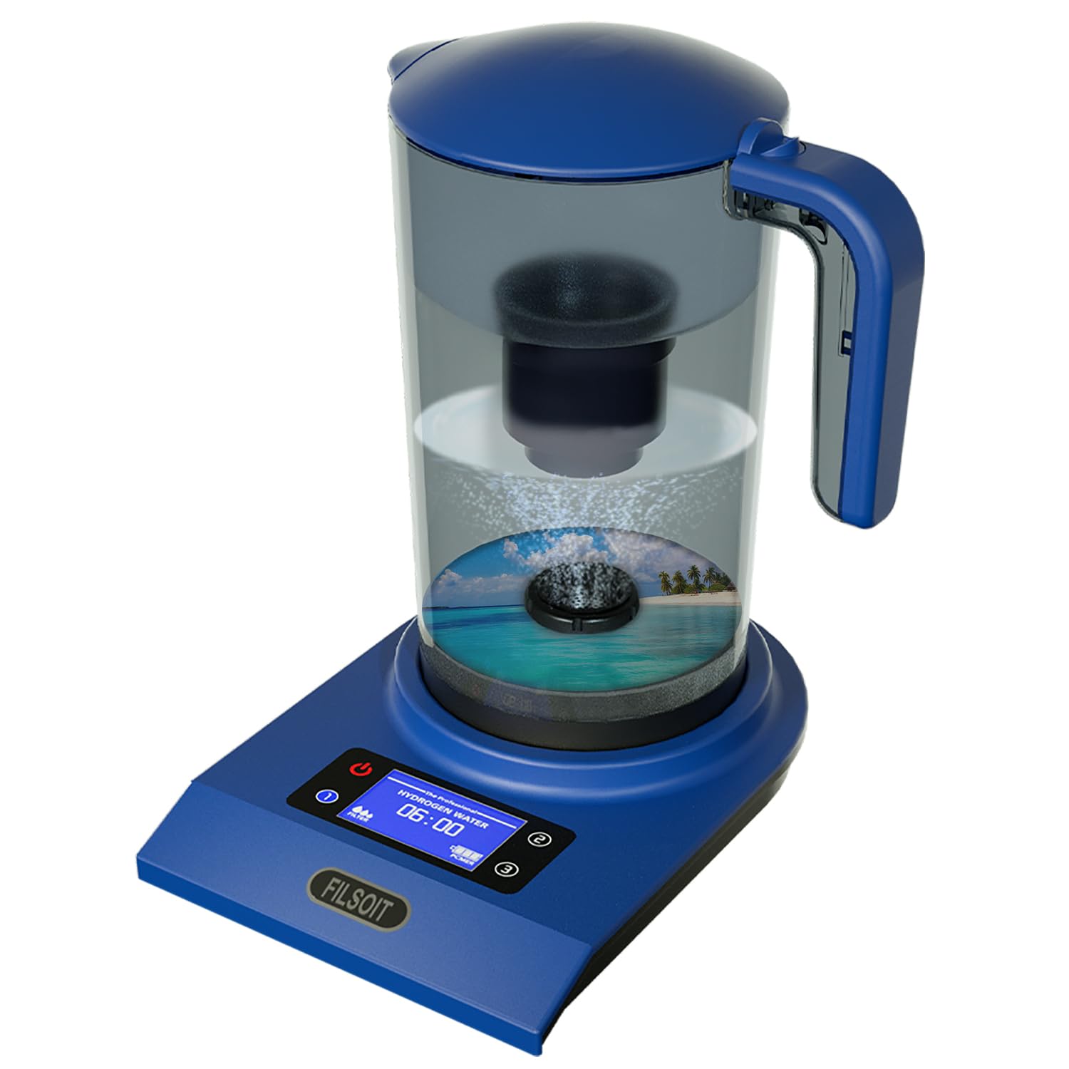 Hydrogen Water Bottle Ionizer Hydrogen Water Pitcher Generator Maker Machinewith SPE and PEM Technology(Dutch Blue)