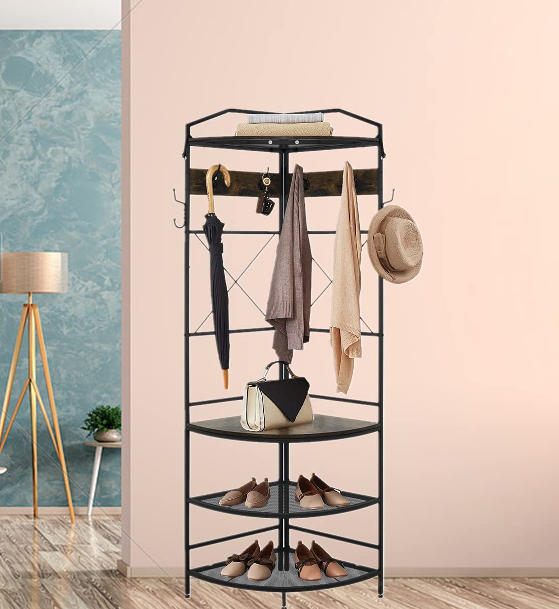 Buy DKLGG 3-in-1 Entryway Coat Rack, Industrial Hall Tree Corner Cloth ...