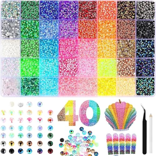 40 Colors Bedazzling Kit 32000PCS 3mm/4mm/5mm Flatback Rhinestones for Bedazzling Resin Rhinestone Kit Bling Gems for Crafts Nails Clothing Shoes DIY Decoration