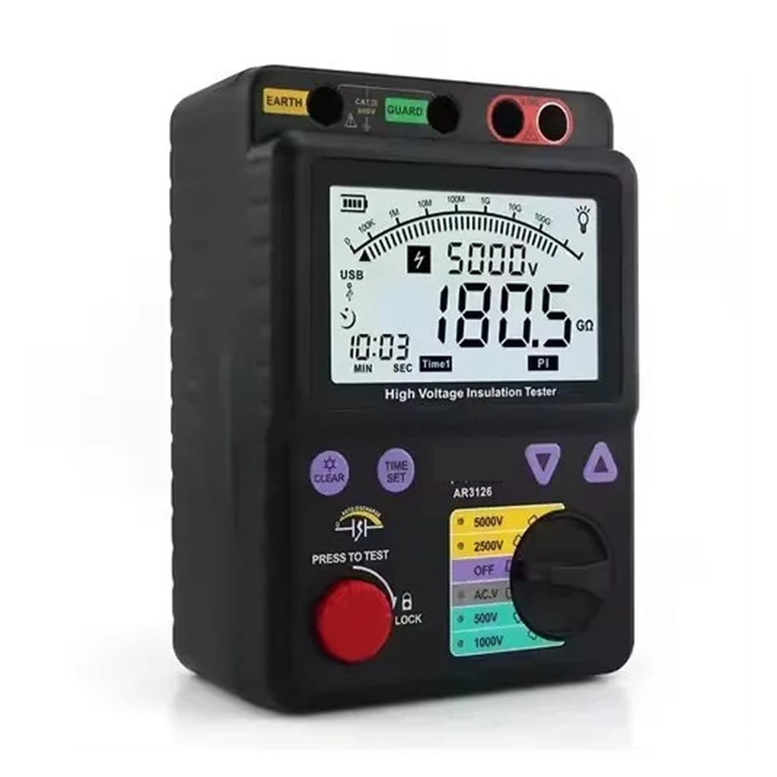 Medidor de Resistencia, Probador de aislamiento alto voltaje AR3126, megóhmetro digital 5000 V y medidor conexión a tierra
