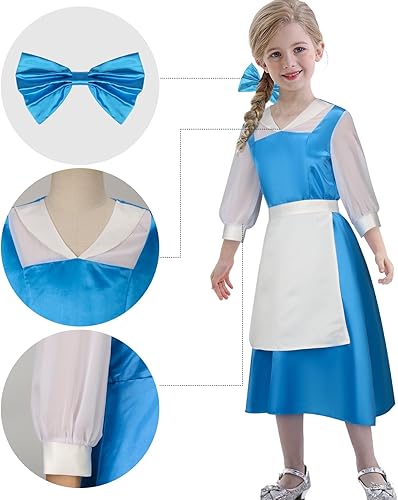 Miniatura 2 de AMNPOLEN Disfraz de Halloween de Bella para niños, vestido azul de sirvienta, disfraz de princesa de belleza, aldea, cosplay, vestido de baile