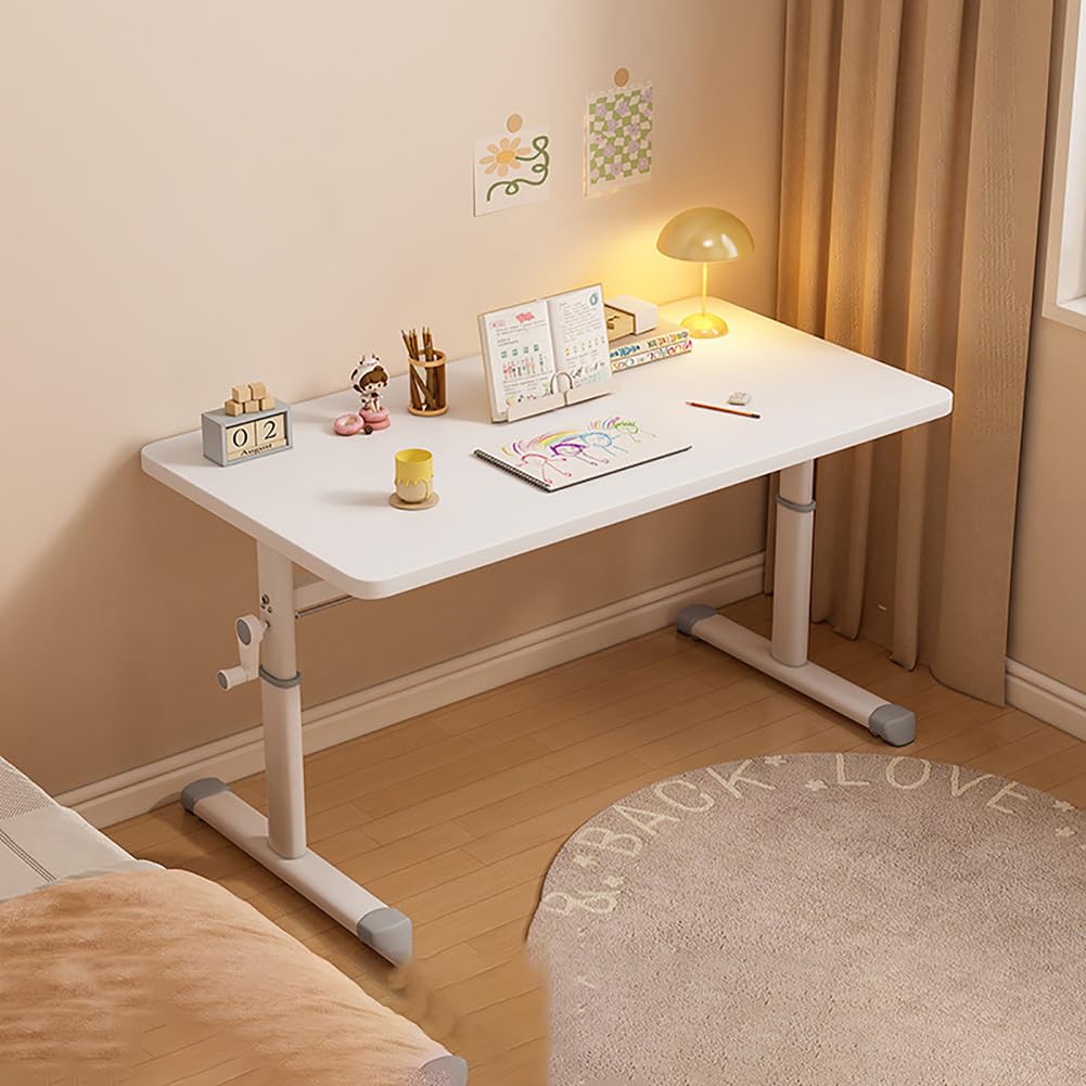 CGCSYZ Adjustable Height Desk with Crank, Manual Computer Desk for Home Office, 100cm Workstation, White Ergonomic Design, Ideal for Gaming and Study (Bianco 80cm)
