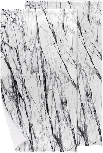 Miniatura 7 de Juego de 2 toallas de mano de mármol negro y dorado, textura de mármol, suaves y altamente absorbentes, toalla de cara para baño, cocina, hotel,