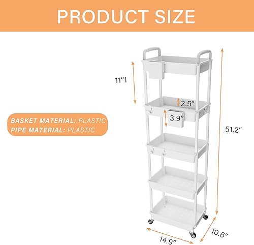 Miniatura 5 de Carrito utilitario rodante de 5 niveles con asa, carrito de utilidad hecho de organizador de almacenamiento multifuncional herramienta para cocina,