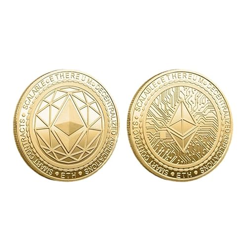 2 Pieces ETH Ethereum Virtual Crypto Physical Coins Cryptocurrency Coin Blockchain Novelty Hobby Commemorative Token Coin