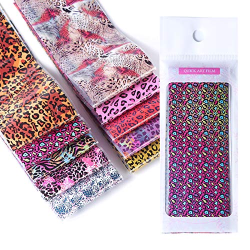 YESORNO 10 Sheets Leopard Nail Art Foil Transfer Stickers Nail Art Supplies Leopard Nail Foils Decals Adhesive Design for Nails Decoration Starry Sky Nail Foil
