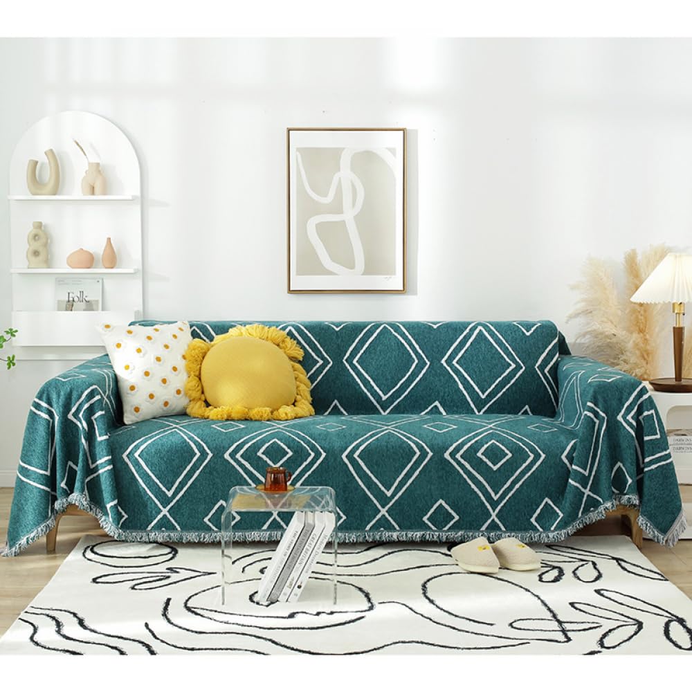 Toalla De Sofá Funda De Sofá Chenilla Protector Cubre para Sofá Manta Decorativa Versátil para Sofá con Borlas Mantas Suaves para Sofá, Sillón Y Cama Todas Las Estaciones-Green||230 * 340cm