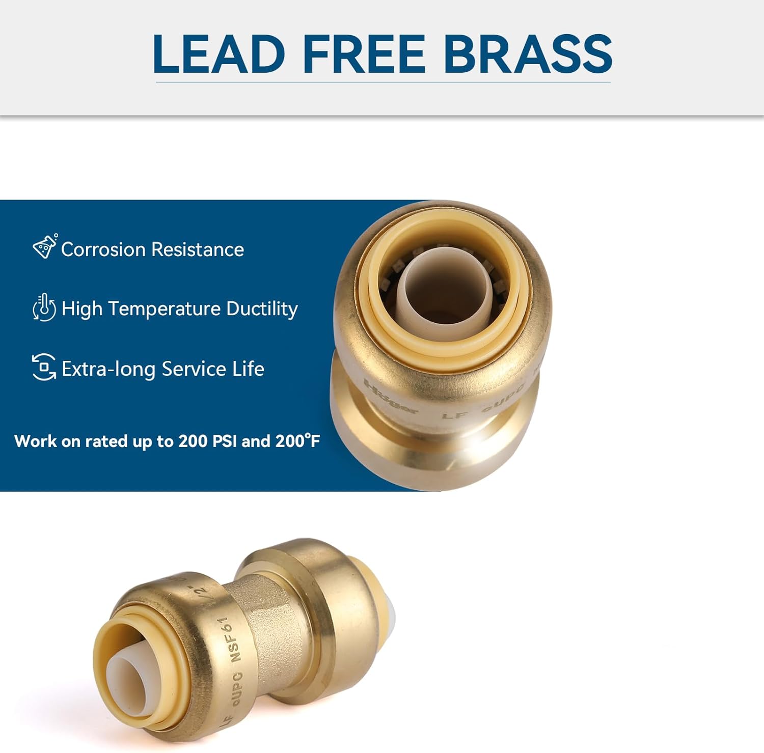 10 Pack 3/4 Inch Pushfit Straight Coupling, PEX Brass Push-fit Coupling with Disconnect Clip, Push-to-Connect Plumbing Fittings for PEX, Copper, CPVC