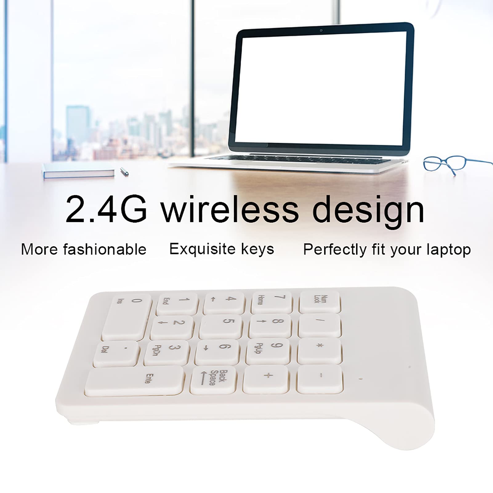 Bezprzewodowa Klawiatura Numeryczna, 18 Klawiszy Przenośna Klawiatura Numeryczna 2,4 GHz, Odbiornik Mini USB do Laptopa, Notebooka, Komputera Stacjonarnego(Biały)