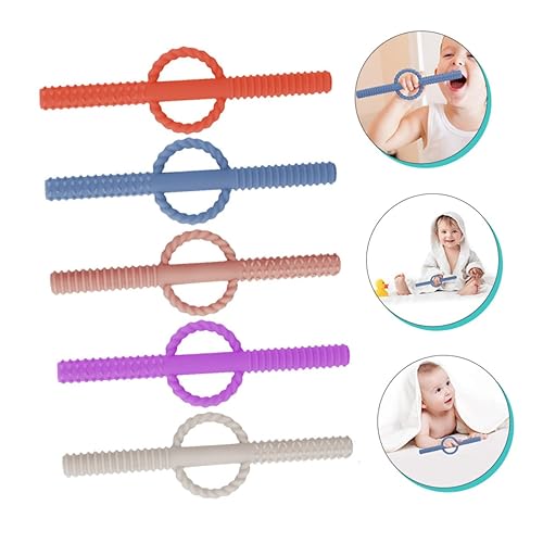 Miniatura 6 de Toyvian 5pcs Silicone Molar Teether Sticks for Boy Girl Hollow Chewing with Dual-Sided Textures Smooth Elastic Chewing Tubes for Hand Coordination
