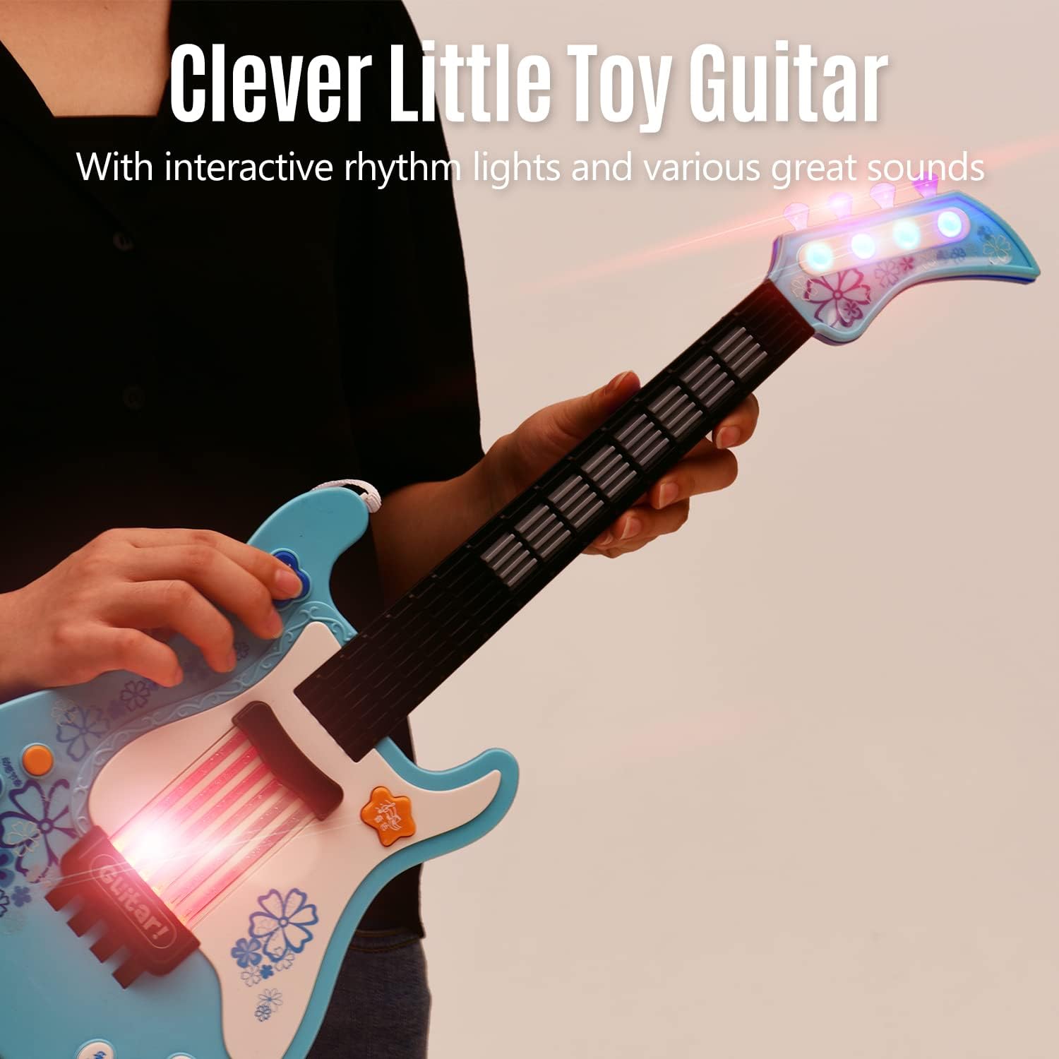 Little Guitar With Rhythm Lights and Sounds - Fun Educational Musical Instrument for Toddlers Boys and Girls - Blue Electric Guitar for Ages 3-5