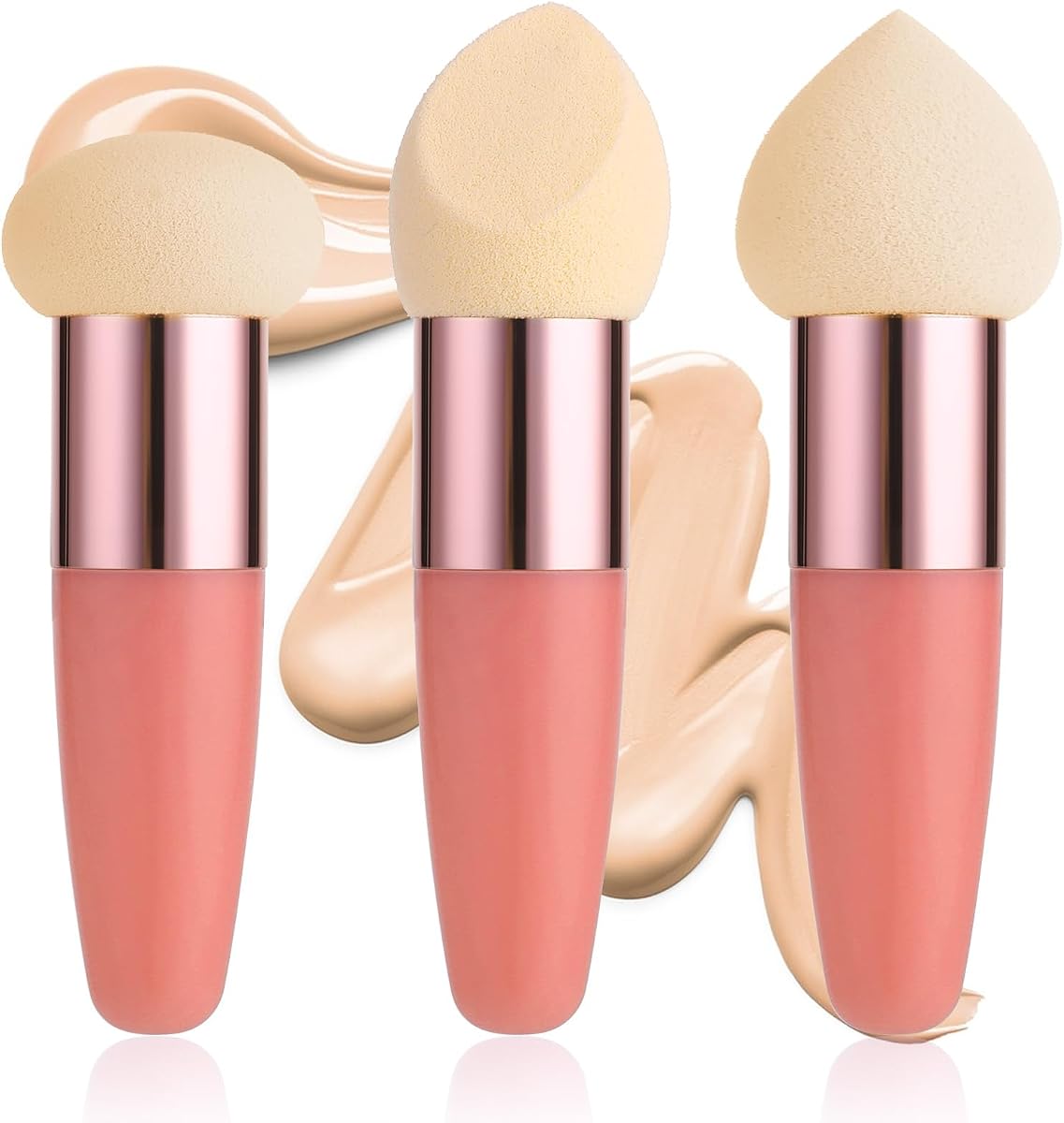 Esponja de maquillaje con mango, 3 piezas, soporte para esponjas de cutis para esponjas de base, maquillaje, mezcla de cara, cosméticos, brocha de hojaldre, bolígrafos de esponja para herramientas de uso de maquillaje