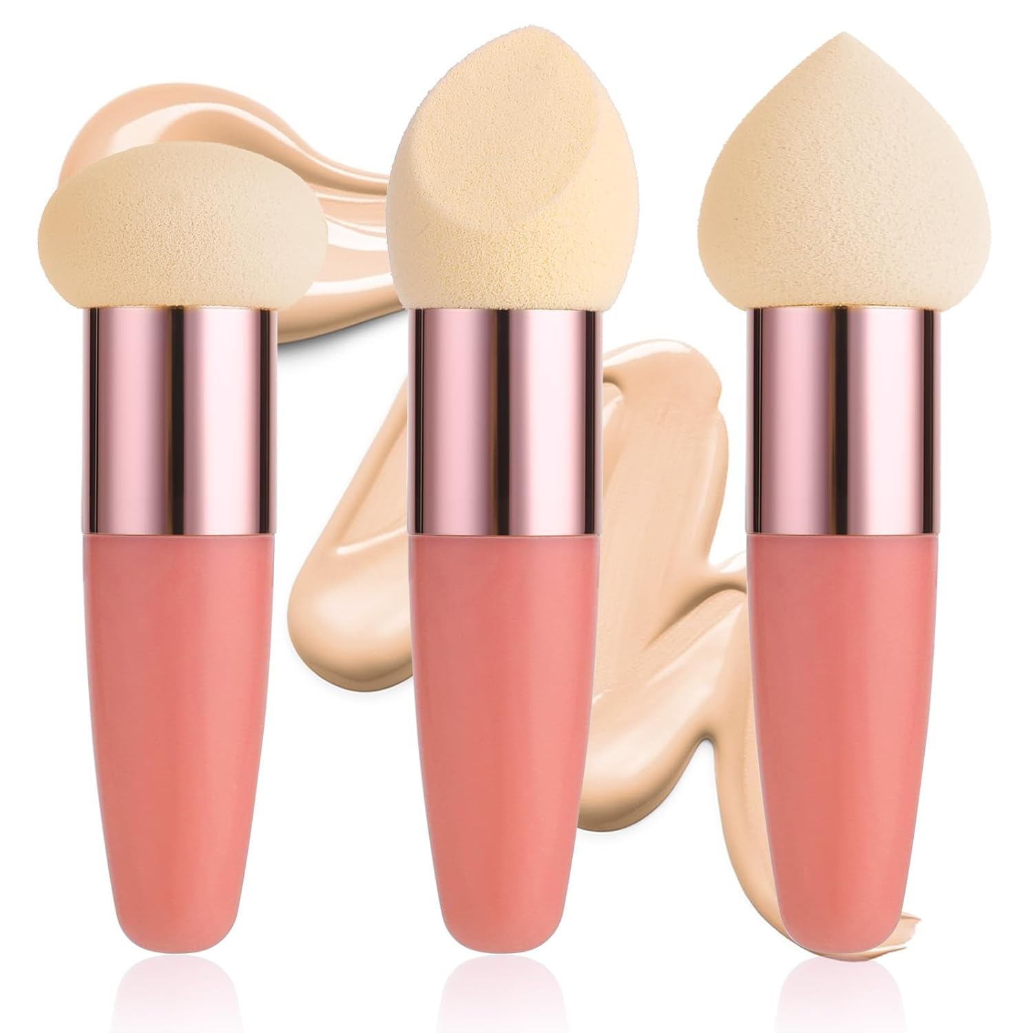 Makeup Sponge with Handle 3 PCS Complexion Sponges Holder for Foundation Beauty Blender Make Up Face Blending Cosmetics Egg Puff Brush Sponge Pens for Makeup Use Tools