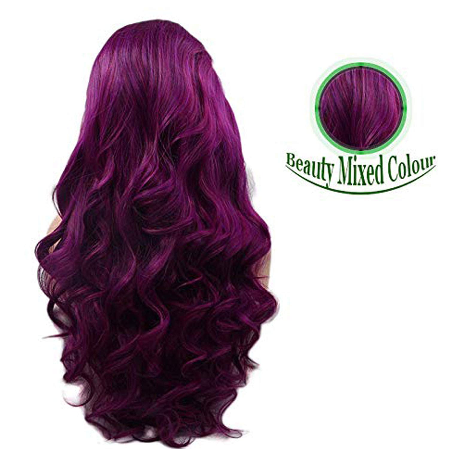 Purple Lace Front Wigs for Women Body Wave Long Synthetic Realistic Hair Wig with Black Roots Glueless Syntehtic Lace Front Wig Hair Replacement Wigs Cosplay Drag Daily Wear 24 Inch