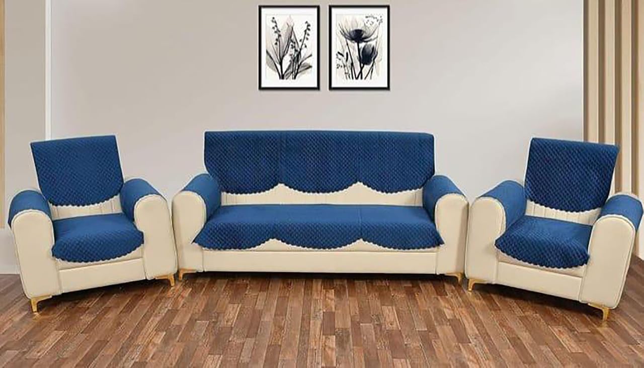 Quilted Sofa Cover | Holland Pattern | Sofa Protector for Living Room | Premium Quilting | Colour - Blue | 6 Seater-image-48