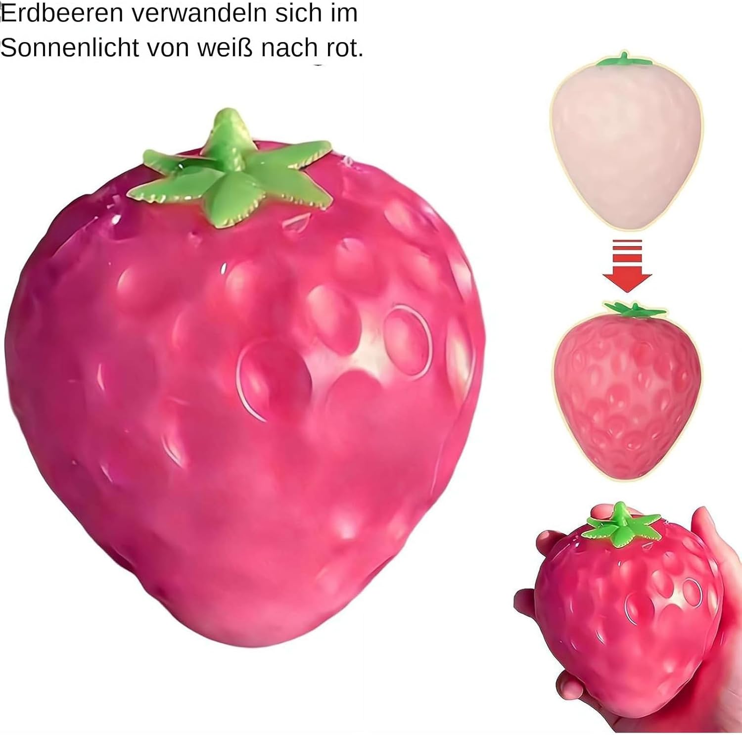Strawberry Squeeze Toy, Colour Changing Squeeze Fruit Fidget Toy, Slow Rising Strawberry Stress Ball Squeeze Ball, Colour Changing Strawberry Squeeze Toy, for Children & Adults