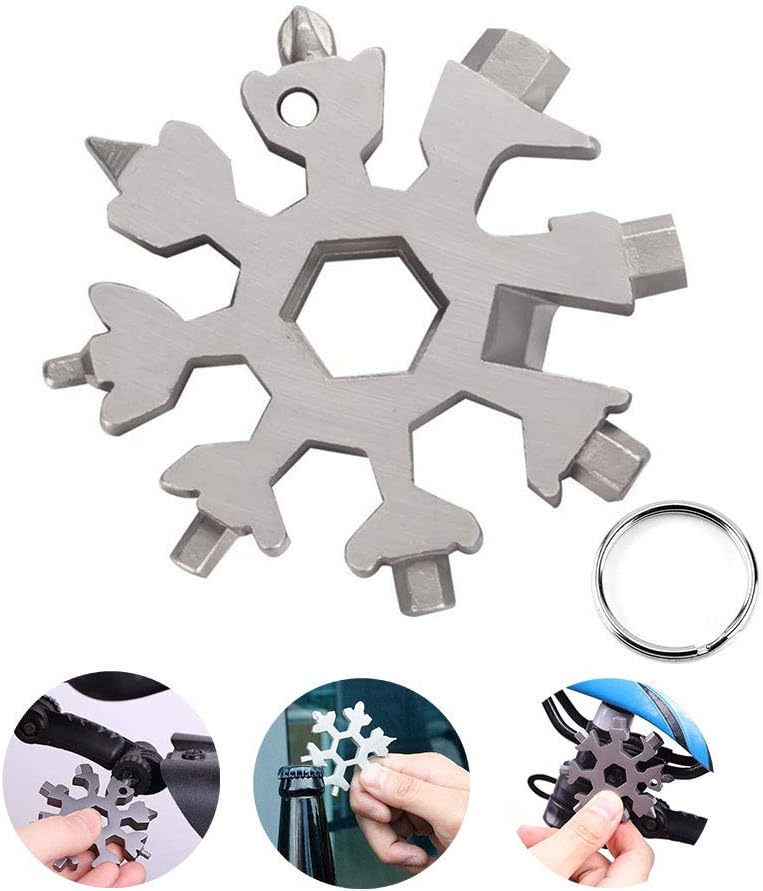 Hbsite 18-in-1 Snowflake Multi Tool Stainless Portable Steel Multi-Tool for Outdoor Travel Camping Adventure Daily Tool Screwdriver - Hexagonal Spanner - Ring Spanner - Bottle Opener(Silver)