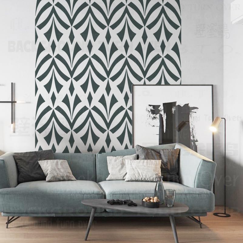 Pochoir de grand motif géométrique feuille 86 cm pour plâtre et murs