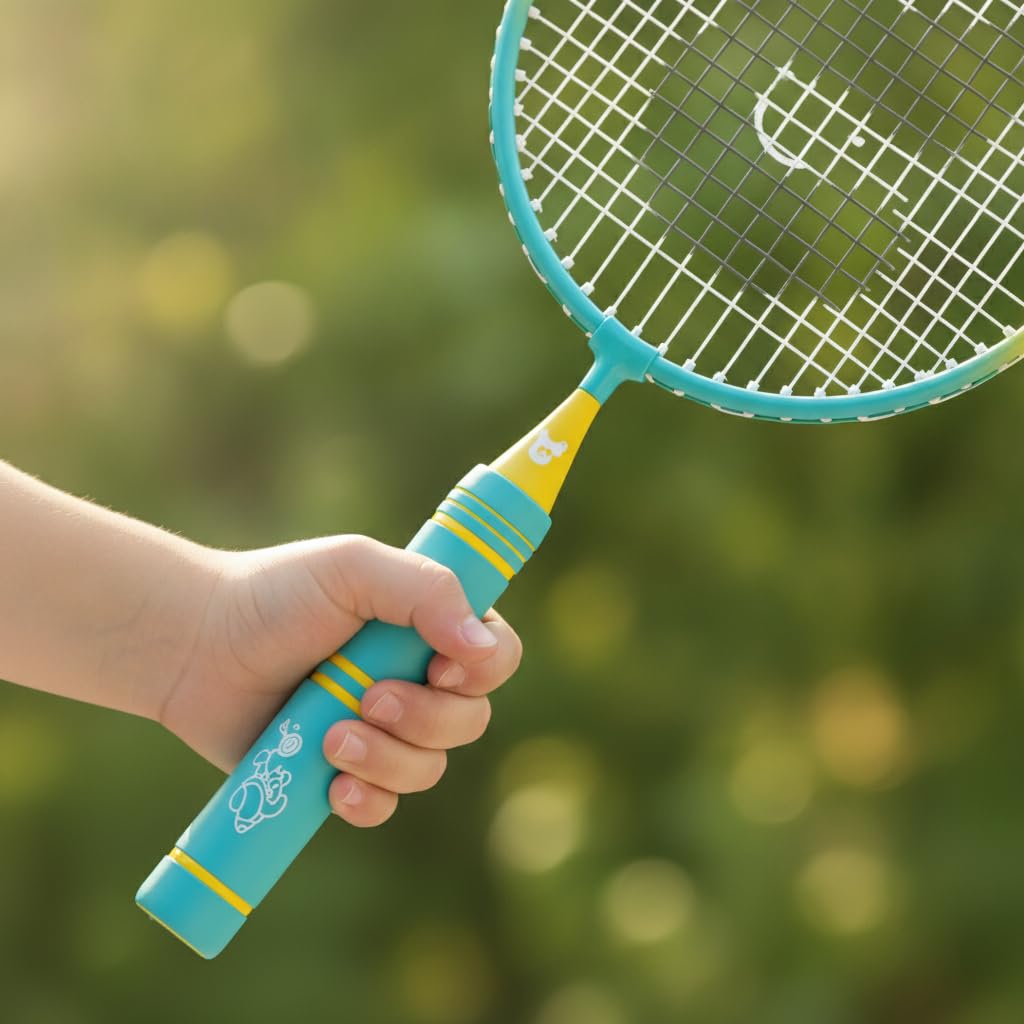Badminton Schläger Set für 3-12 Jahre – 2 Federballschläger aus Metall für Anfänger
