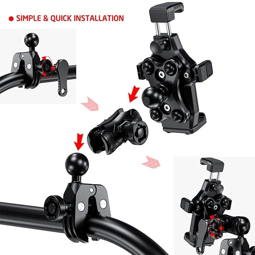 Supporto Per Telefono Per Moto Anti-Vibrazione Con Attacco A Sfera Al Manubrio Anti-Furto Per Cellulare 4.7-7.2 Pollici(Handblebar)