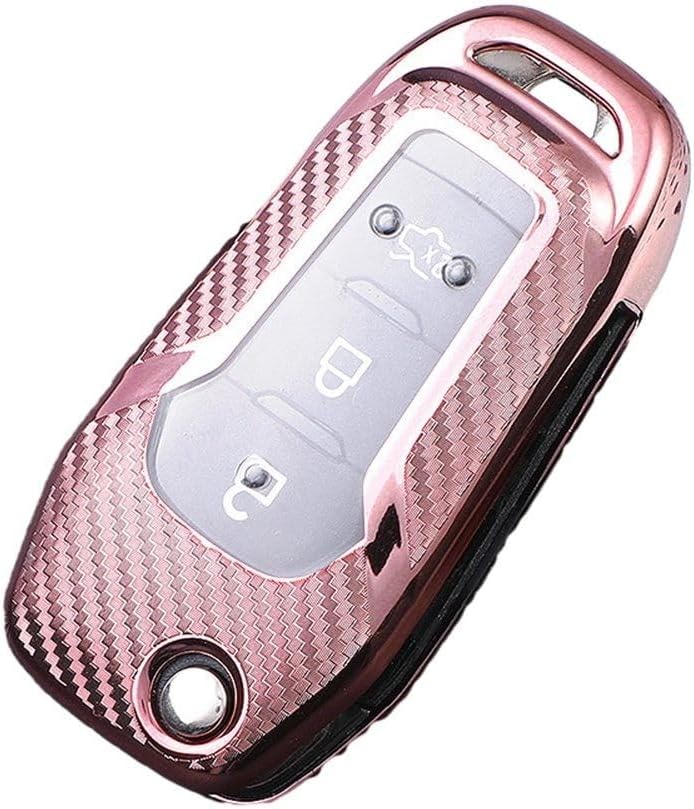 Remote Key Shell in Carbon Fiber Design Made from For TPU for Ford F150 2015-2022 F250 F350 F450 F550 F600 Maverick 2020-2022 2019 Model Keys (Pink)
