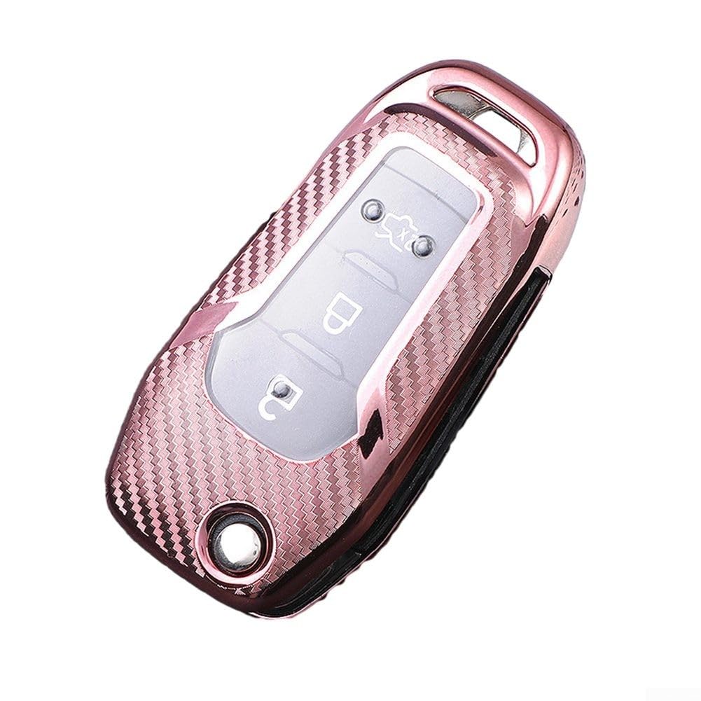 Remote Key Shell in Carbon Fiber Design Made from For TPU for Ford F150 2015-2022 F250 F350 F450 F550 F600 Maverick 2020-2022 2019 Model Keys (Pink)