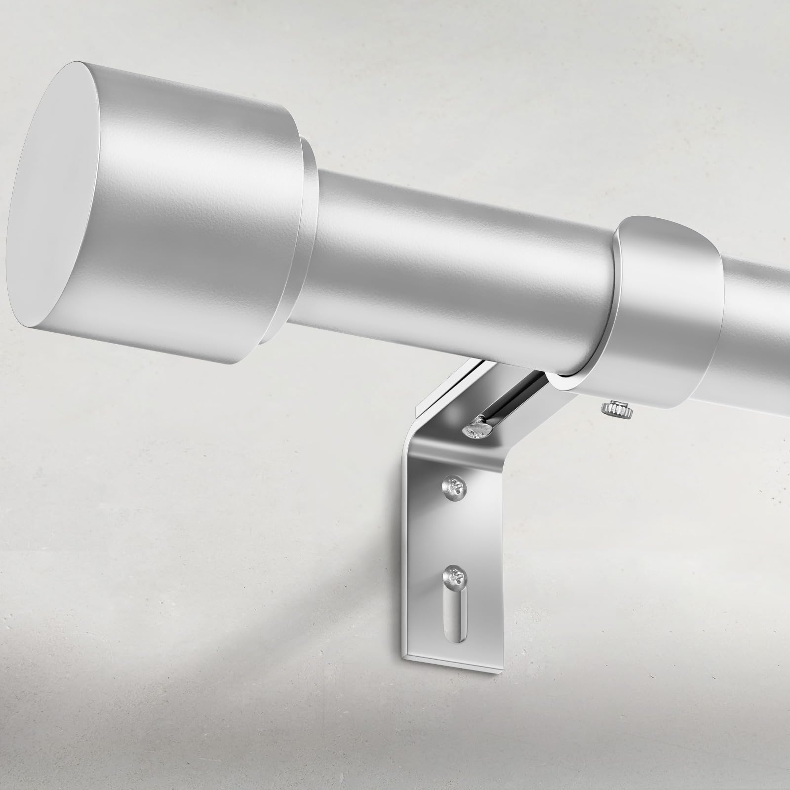 GEEBOBO Silver Curtain Rods for Windows 48 to 84 Inch, 1 Inch Adjustable Heavy Duty Easy Install Curtain Rods Set for Outdoor, Patio, Farmhouse,