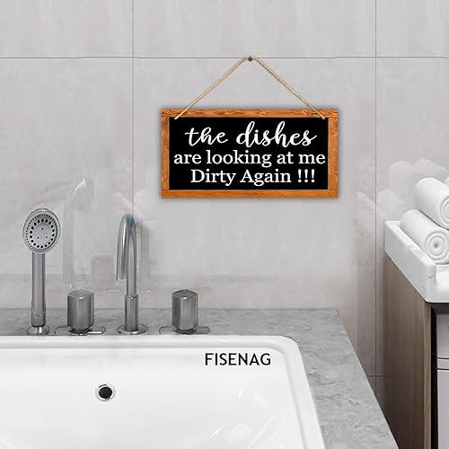 Miniatura 4 de Cartel de pared divertido para colgar en la cocina, letrero de madera de 11.8 x 5.9 pulgadas con texto en inglés The Dishes are Looking at Me Dirty