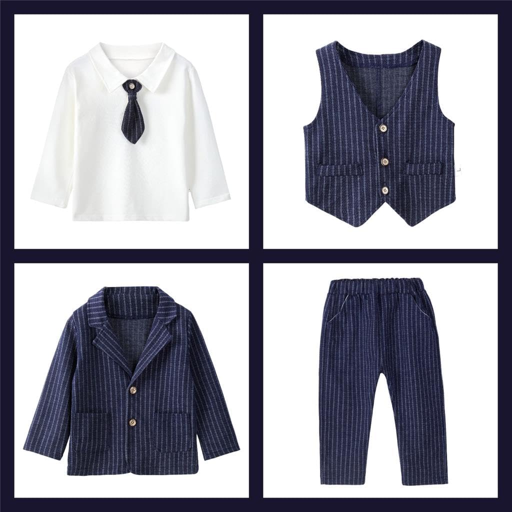 Dressy Daisy Baby Boys Gentleman Striped Suit Wedding Formal Dress Outfit Set with Jacket and Vest - Image 6