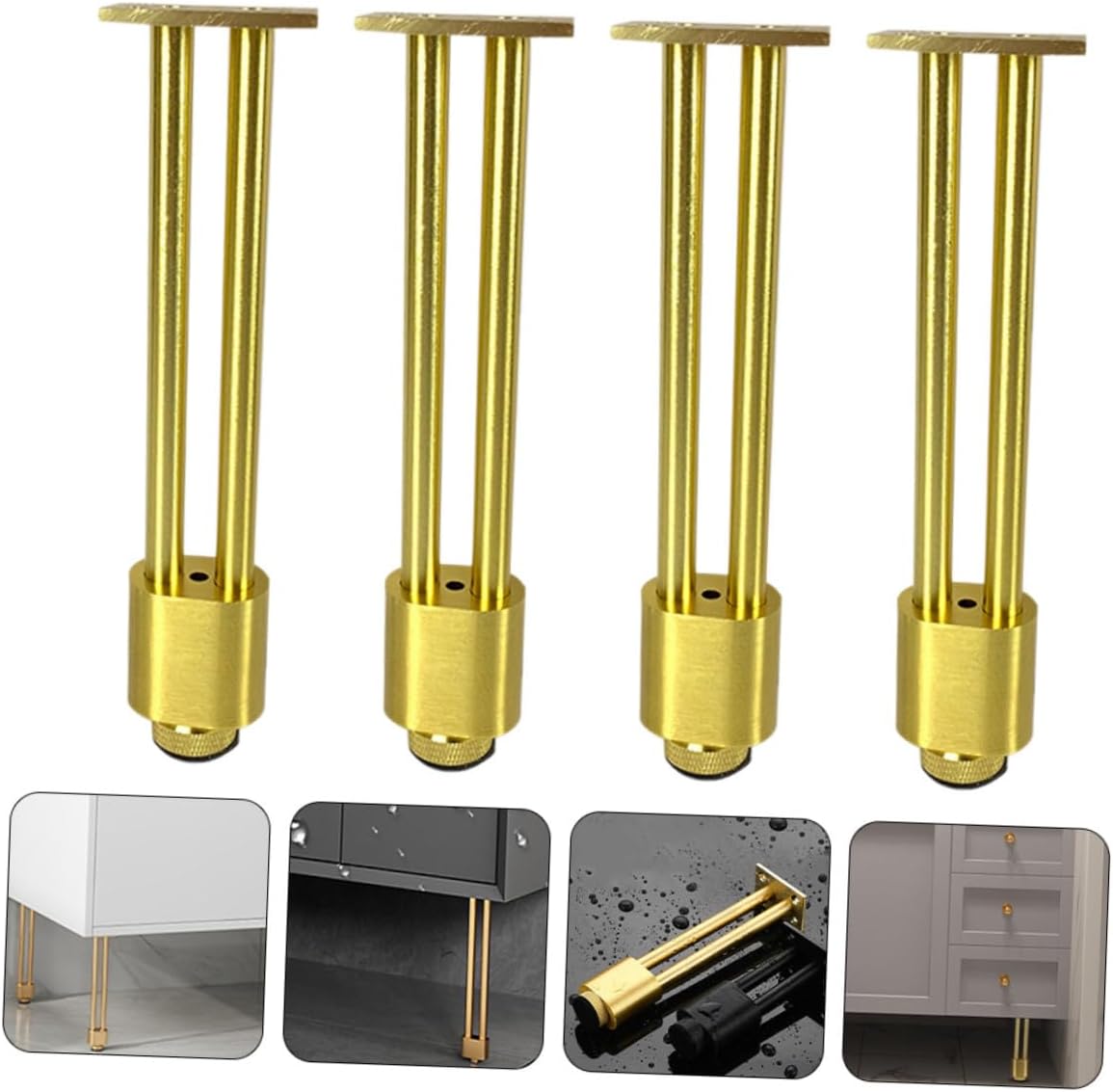 NOLITOY 4pcs Adjustable Aluminum Alloy Bathroom Cabinet Legs, 15cm Brushed Gold Furniture Support Feet for Tv Stands and Cabinets, Adjustable Furniture Legs for Home Use