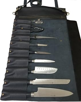 Lightweight Genuine Premium Black Real Leather Professional Chef Knife Bag/Chef Knife Roll 10 Slots Space