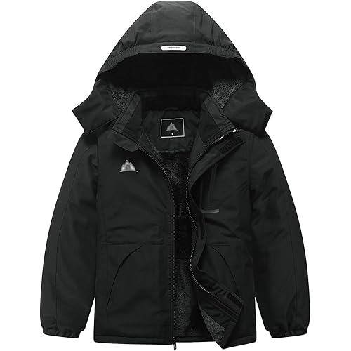 Kid's Ski Jacket Waterproof Winter Coat Boy's and Girl's Fleece Snowboarding Jackets with Detachable Hood