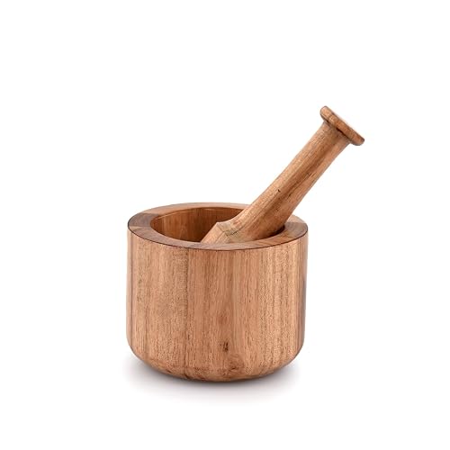 Acacia Wood Mortar and Pestle for Garlic Pepper Herb Crusher Kitchen Utensils Birthday Housewarming Gift. Mortar- 4' x 3