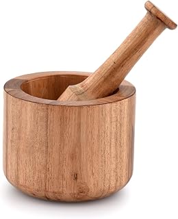 Samhita Acacia Wood Mortar and Pestle Set - 4x3 Inch Mortar 5.5 Inch Pestle for Garlic Spices Herbs Kitchen Grinder Gift