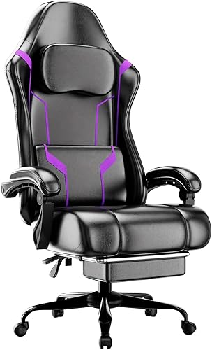 Silla ergonómica para videojuegos, silla de videojuegos con cojín de resorte de bolsillo y reposapiés, silla de computadora de altura ajustable con