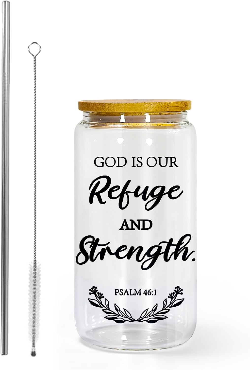 AGH Christian Gift for Women, 16oz Glass Tumbler with Lid and Straw- Inspirational Religious Gift with Prayer Quotes, Iced Coffee Cup for Birthdays, Baptism, Christmas, or Daily Encouragement