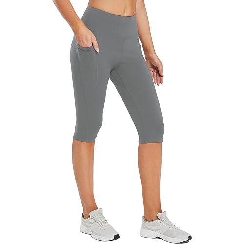 BALEAF Women's Capris with Pockets Knee Length Capri Leggings High Waisted Stretch for Casual Summer Yoga Workout Exercise