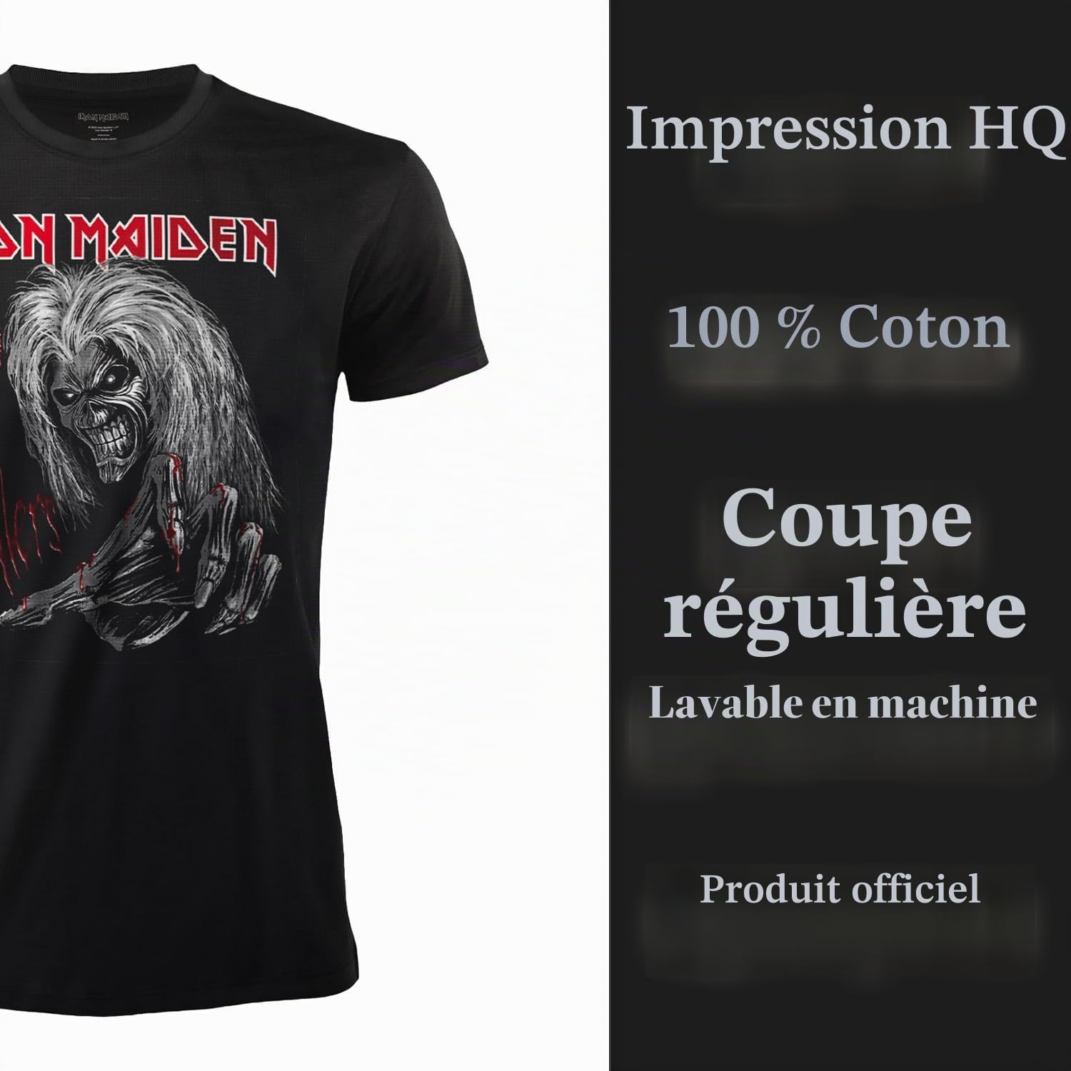T-Shirt Iron Maiden Killers T-Shirt Rock Officiel Noir Band Heavy Metal Coton Unisexe Adulte Garçon.
