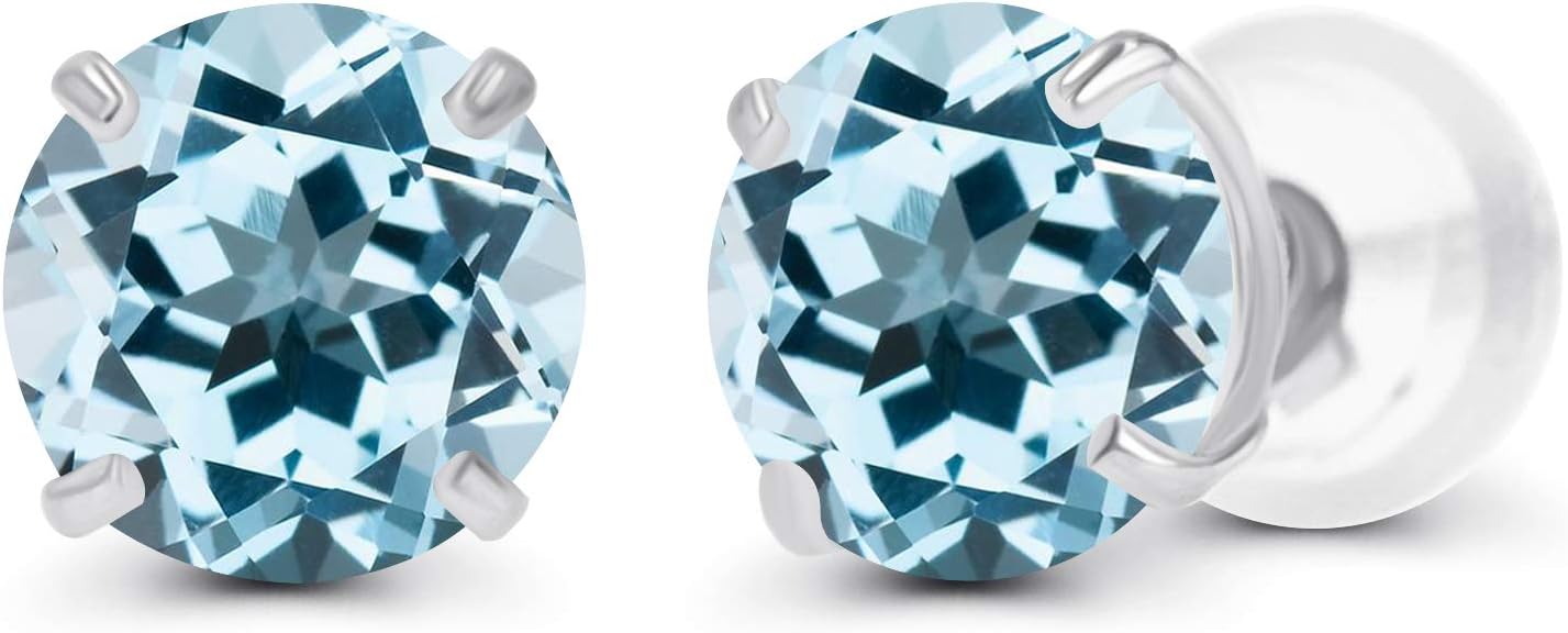 Solid 925 Sterling Silver Gold Plated 4mm Round Genuine Birthstone Gemstone Hypoallergenic Stud Earrings For Women