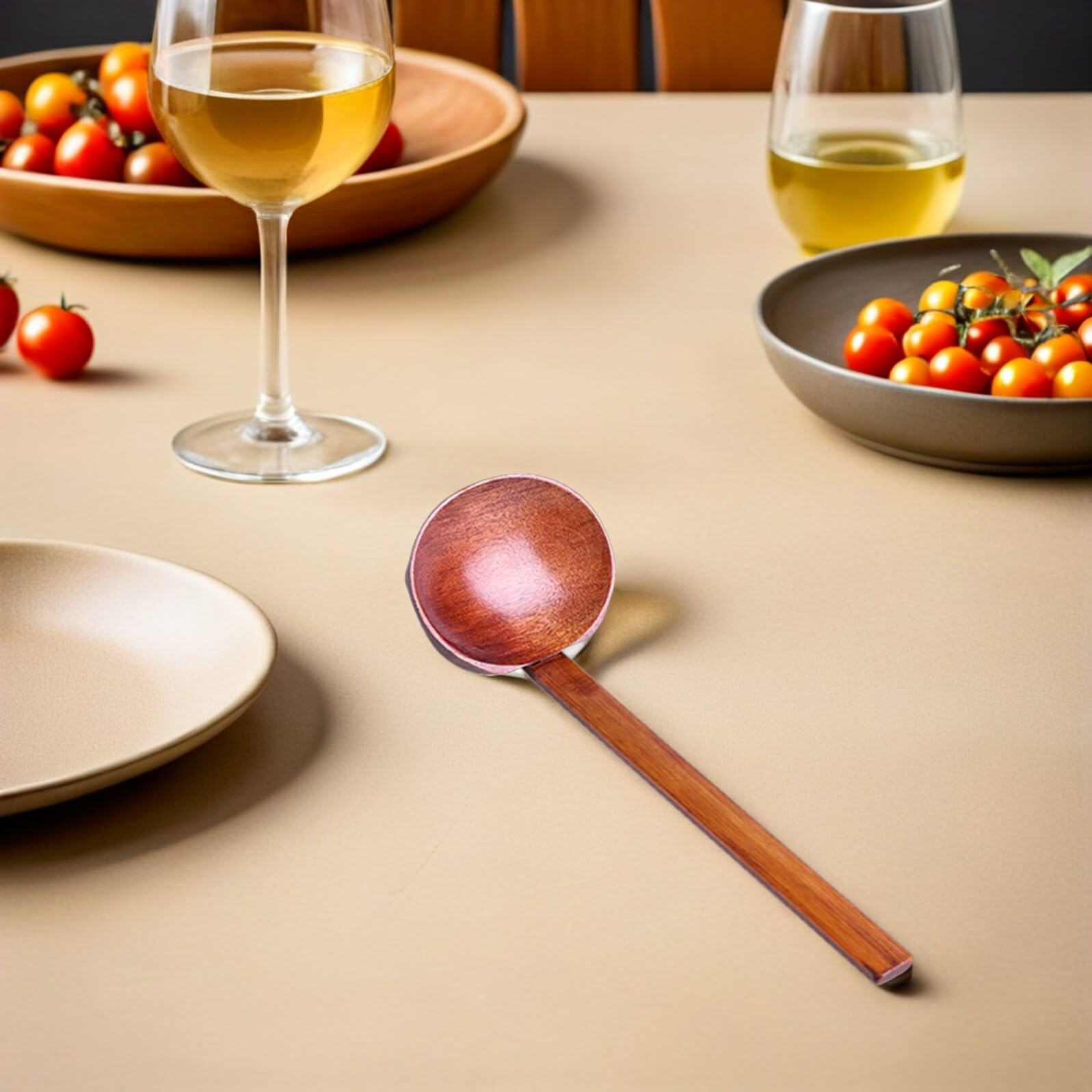 Cucharas de Sopa de Mango Largo de Madera 4piezas Marrón | Superficie Lisa, Estructura Octogonal Antideslizante, para Servir y Restaurante