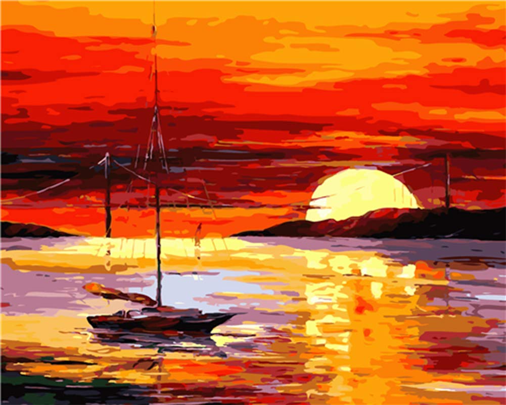 WOWDECOR – Kit Peinture Par Numéros – Coucher De Soleil, Mer, Oiseaux – 50,8 X 40,6 Cm – Sans Cadre – Détente & Cadeau