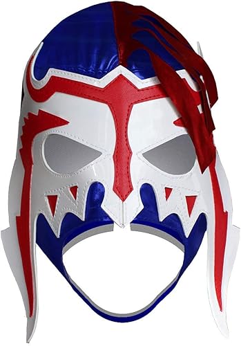 ESCORPION Lycra (PRO-FIT) Adulto Lucha Libre Máscara Lucha Libre (Pro-Lycra) - Azul y Blanco con Máscara Roja - Mascara de Lucha Libre Mexicana