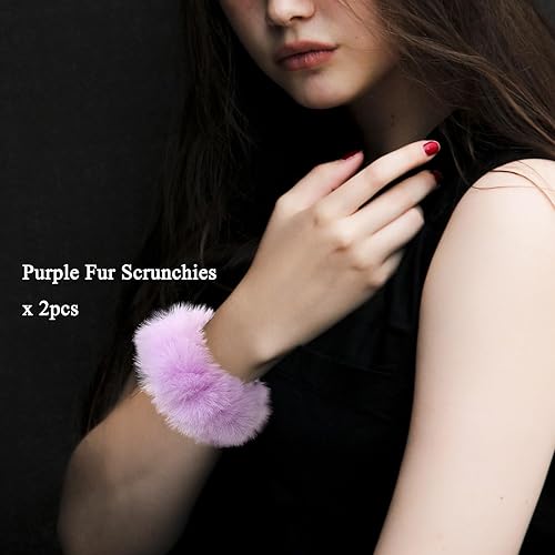 Miniatura 3 de 2 lazos elásticos para el pelo de color morado, bandas elásticas para el pelo peludo, bandas de pelo para coleta de caballo para niñas y mujeres,