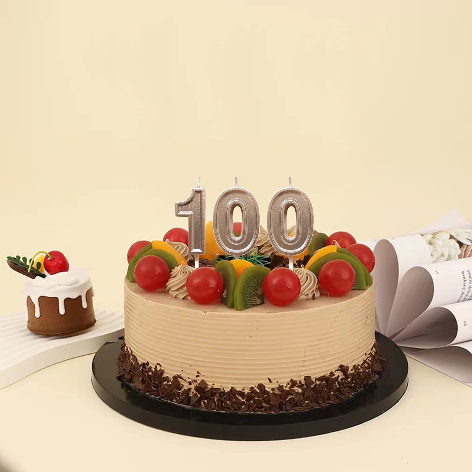 Velas de cumpleaños número 100 de oro rosa, velas número 100 para pasteles, decoración de tartas de 100 días o años, vela numérica para cumpleaños, aniversario, celebración, decoración, suministros de