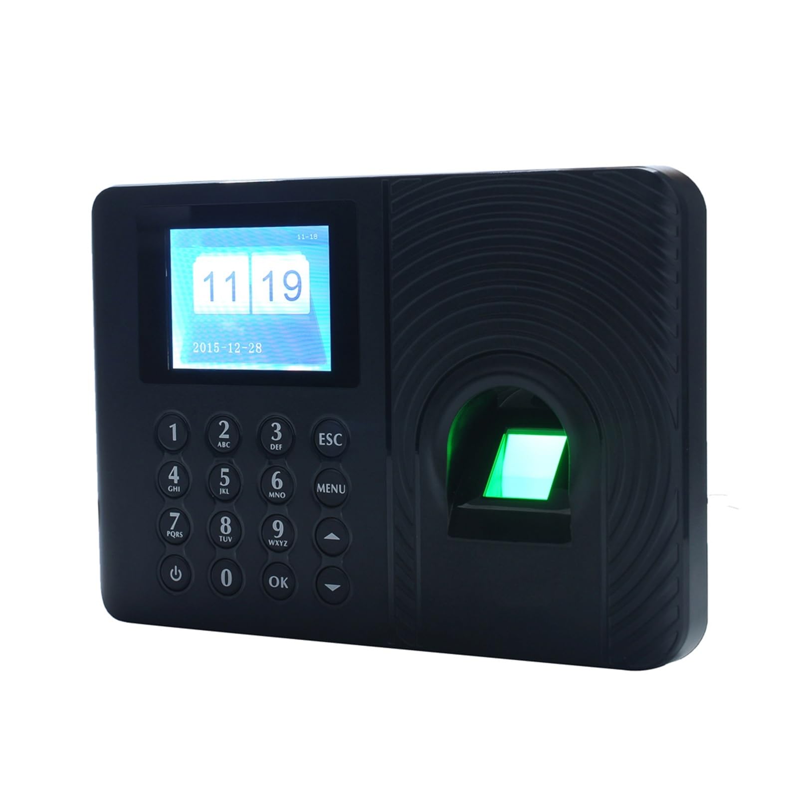 reloj de tiempo, Máquina con contraseña biométrica inteligente for registrar la asistencia de los empleados, grabadora de registro de entrada, pantalla LCD TFT de 2,4 pulgadas, CC de 5V para pequeñas